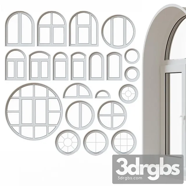 Set Round Arched Windows 3D Model Download