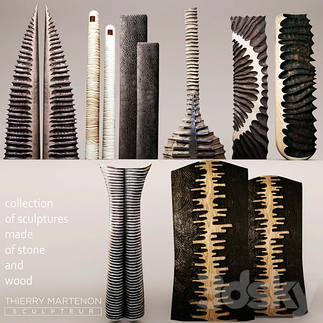 Set Sculpture Thierry Martenon figurine carving abstraction modern art art 3D Model Set Sculpture Thierry Martenon figurine carving abstraction modern art art 3D Model