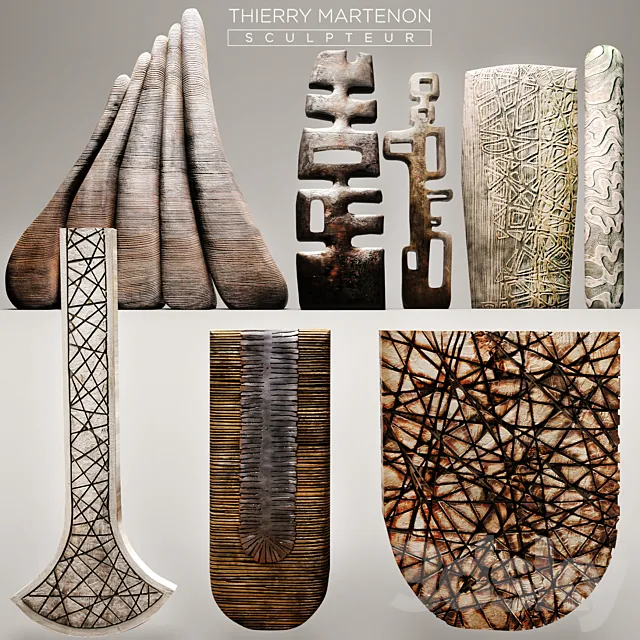 Set Sculpture Thierry Martenon figurine carving abstraction modern art art 3D Model Set Sculpture Thierry Martenon figurine carving abstraction modern art art 3D Model