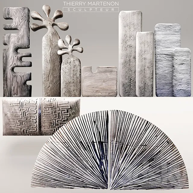 Set Sculpture Thierry Martenon figurine carving abstraction modern art art round wall 3D Model Set Sculpture Thierry Martenon figurine carving abstraction modern art art round wall 3D Model