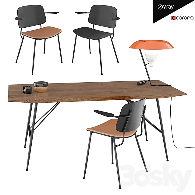 Set Soborg armchair table 3D Model