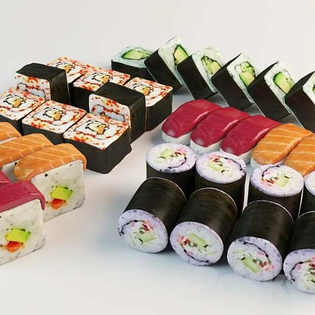 Set Sushi rolls and sushi 3D Model Set Sushi rolls and sushi 3D Model