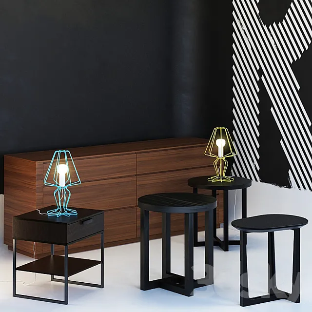 Set tables. chest of drawers and a lamp 3DModel Set tables. chest of drawers and a lamp 3DModel