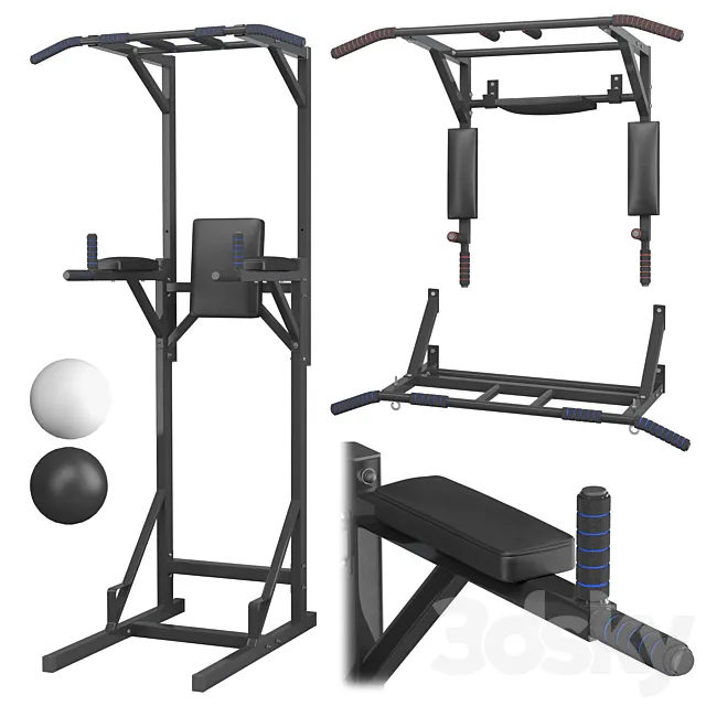 Set – wall horizontal bar horizontal bar 3 in 1 and full horizontal bar-bars-press 3D Model