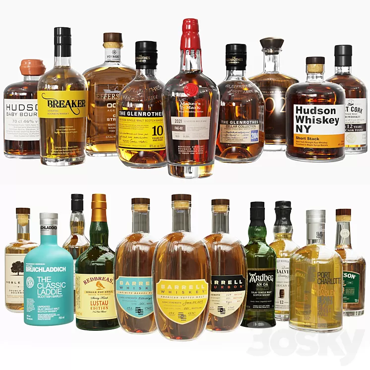 Set whiskey 01 3D Model Free Download