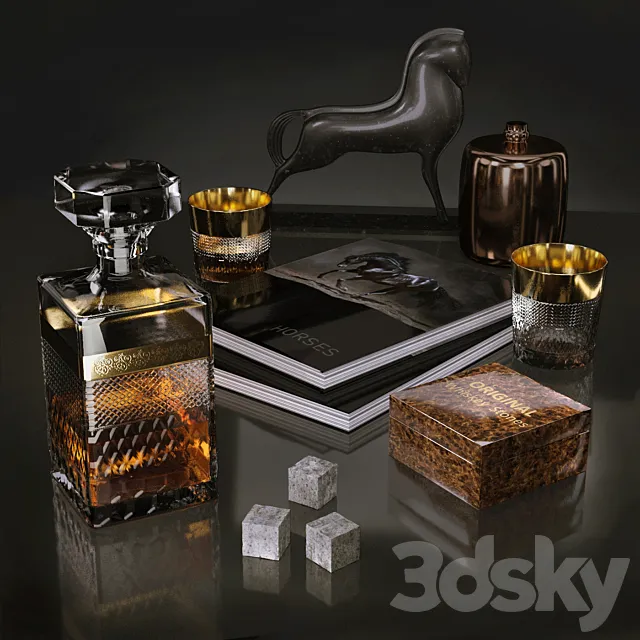 Set whiskey and horses 3DModel Set whiskey and horses 3DModel