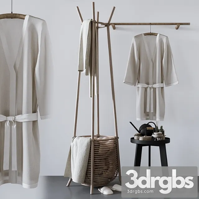 Set With Basket Bathrobe and Bathroom Accessories 3D Model Download