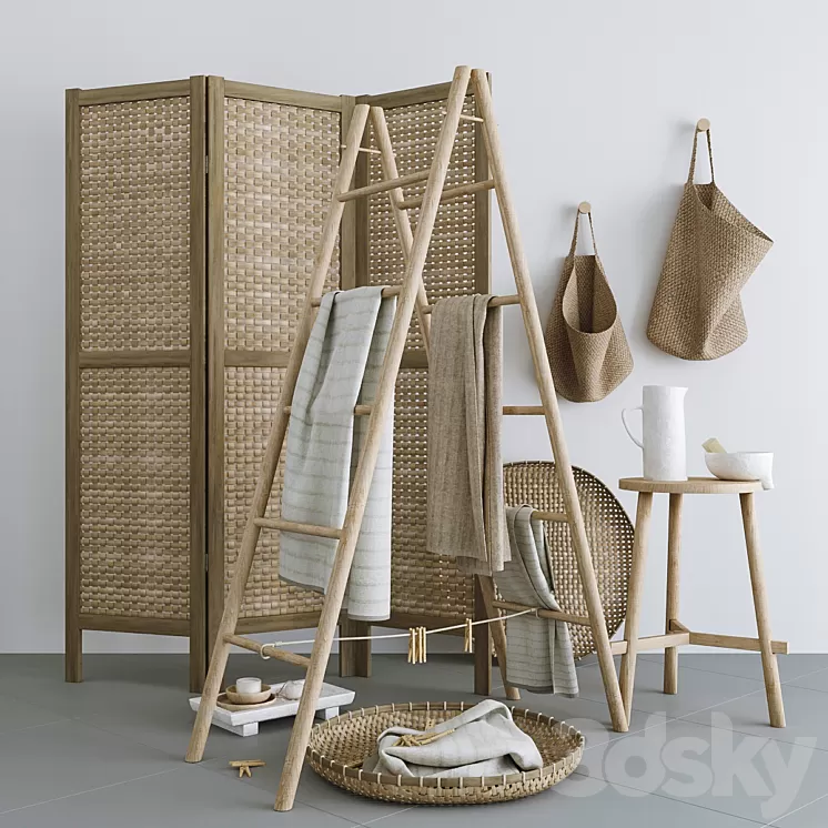 Set with Folding screen baskets and decorative stairs 3D Model Free Download
