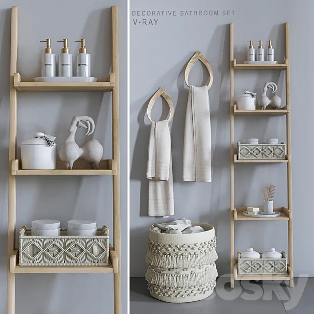 Set with Macrame baskets – Vray 3D Model