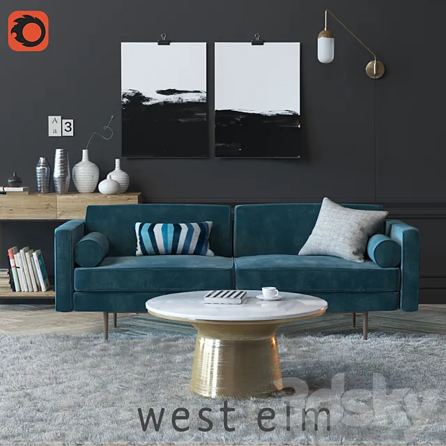 Set with sofa Monroe Mid-Century Sofa and decor 3D Model Set with sofa Monroe Mid-Century Sofa and decor 3D Model