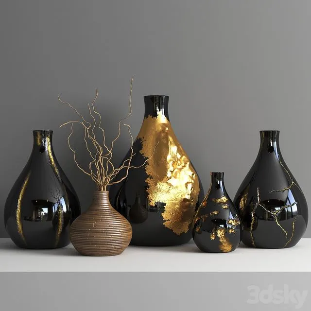 set1259- golden vases2 3D Model