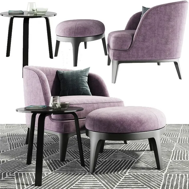 Seychelles Wood Trim Armchair Set 3D Model Seychelles Wood Trim Armchair Set 3D Model