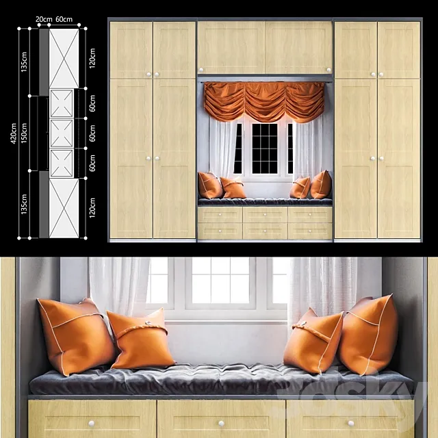 Shaker-beaded style wardrobe 3D Model Shaker-beaded style wardrobe 3D Model