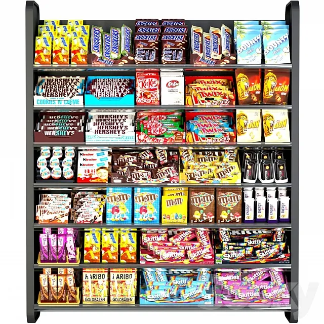 Shelf in the supermarket with sweets. Chocolate 3DModel
