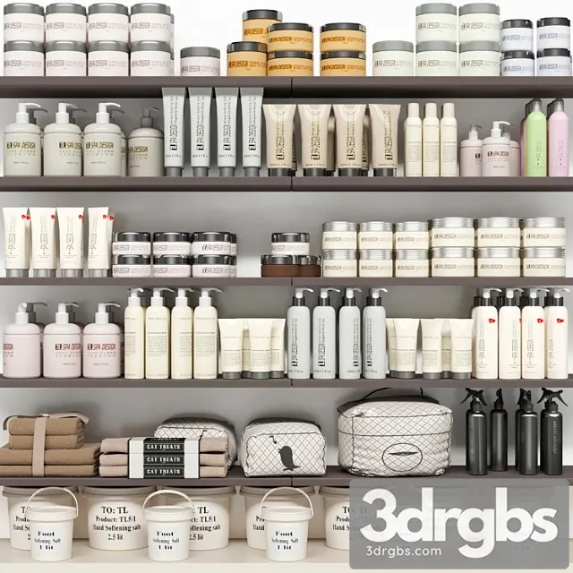 Shelf with a collection of cosmetics. beauty saloon and bathroom accessories 3D Model Download