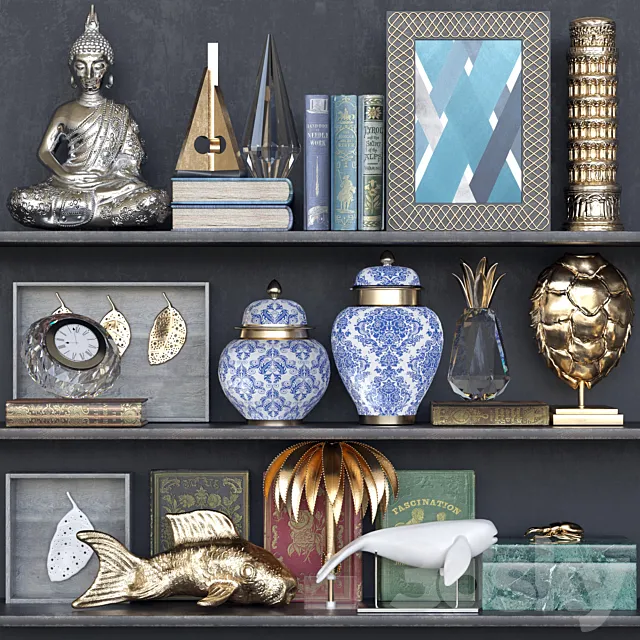 Shelf with a collection of decor. books and accessories to create coziness 3DModel Shelf with a collection of decor. books and accessories to create coziness 3DModel