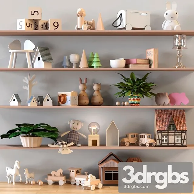 Shelf With A Set Of Childrens Toys Childrens Room 3D Model Download