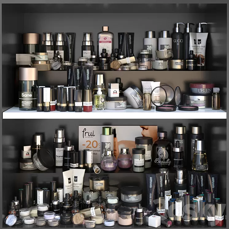 Shelf with a set of cosmetics for beauty salons shops or dutifree. Make up 3D Model