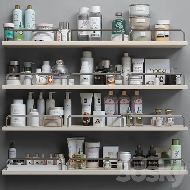 Shelf with a set of cosmetics in a supermarket or for beauty salons 23 3D Model