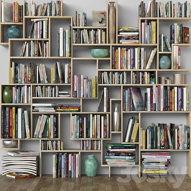 Shelf with books. Library 3D Model