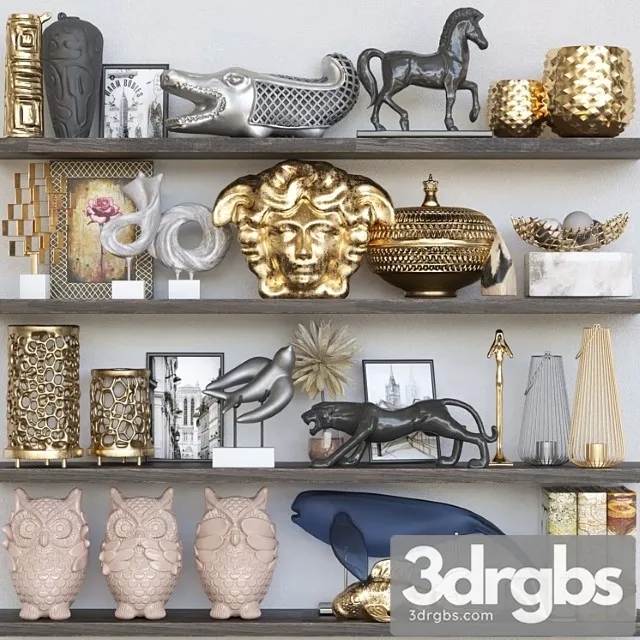 Shelf with collectible decor and figurines. decor 3D Model Download