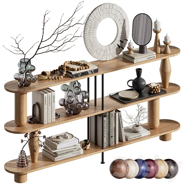 Shelf with decor VAZOO 2 regal – 3 long shelves 3D Model