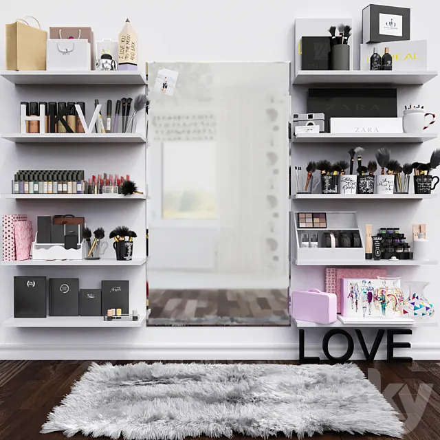 Shelf with make-up cosmetics in a beauty salon or fitting room 3D Model