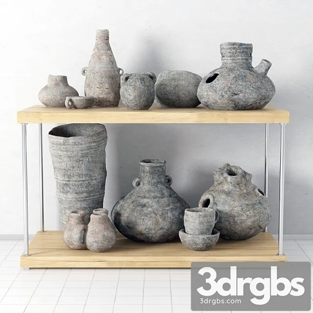 Shelf with pottery 3D Model Download
