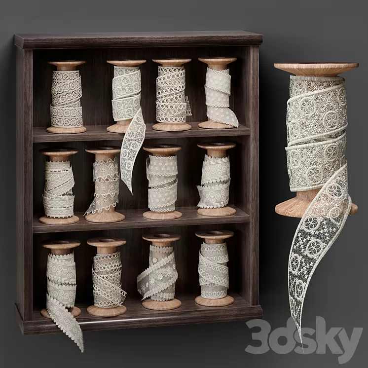Shelf with spools of lace 3D Model Shelf with spools of lace 3D Model