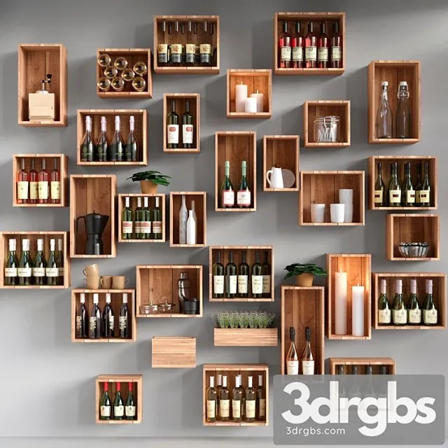Shelves with collectible wine and candles. alcohol 3D Model Download