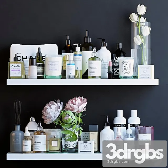Shelves With Cosmetics and Decor For The Bathroom 2 3D Model Download