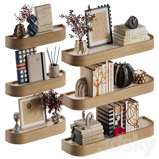 Shelves with decorative set 3D Model Shelves with decorative set 3D Model