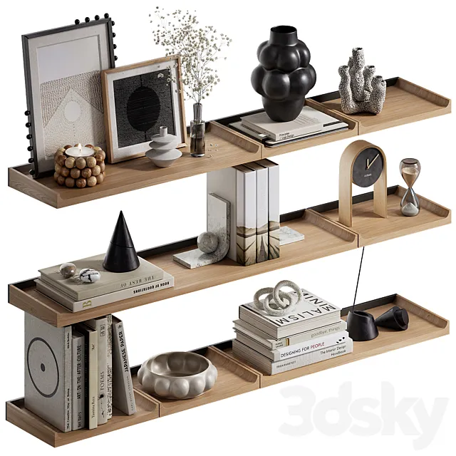 Shelves with decorative set 3D Model Shelves with decorative set 3D Model