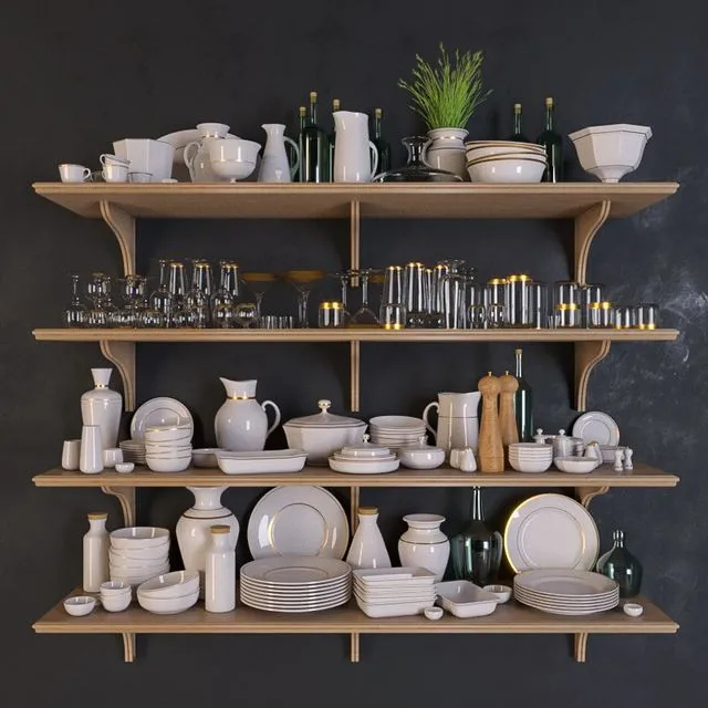 Shelves with dishes 3D Model