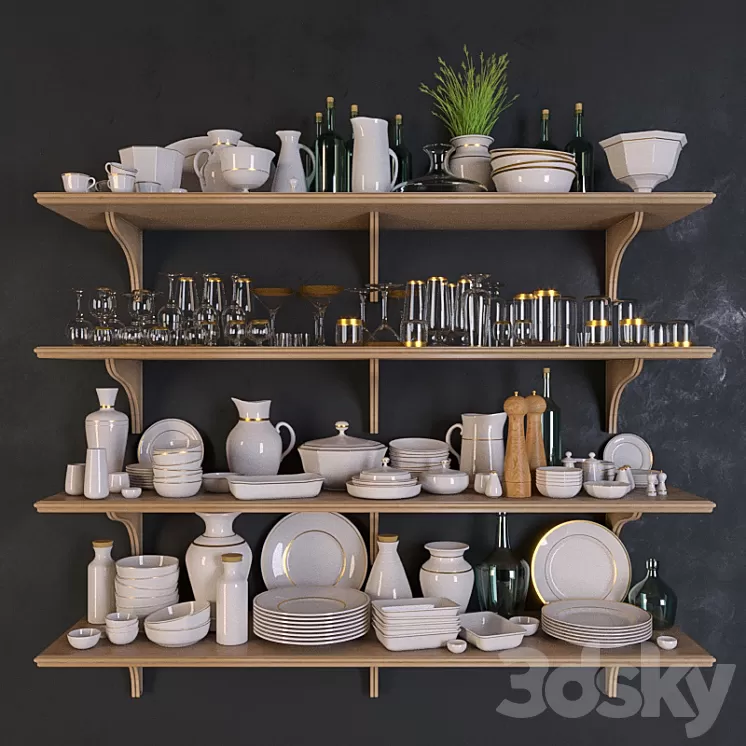 Shelves with dishes 3D Model
