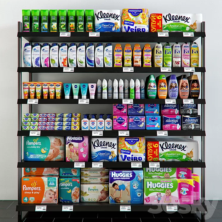 Shelving with hygiene products