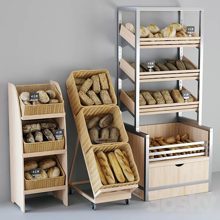Shelvings with bread 3D Model