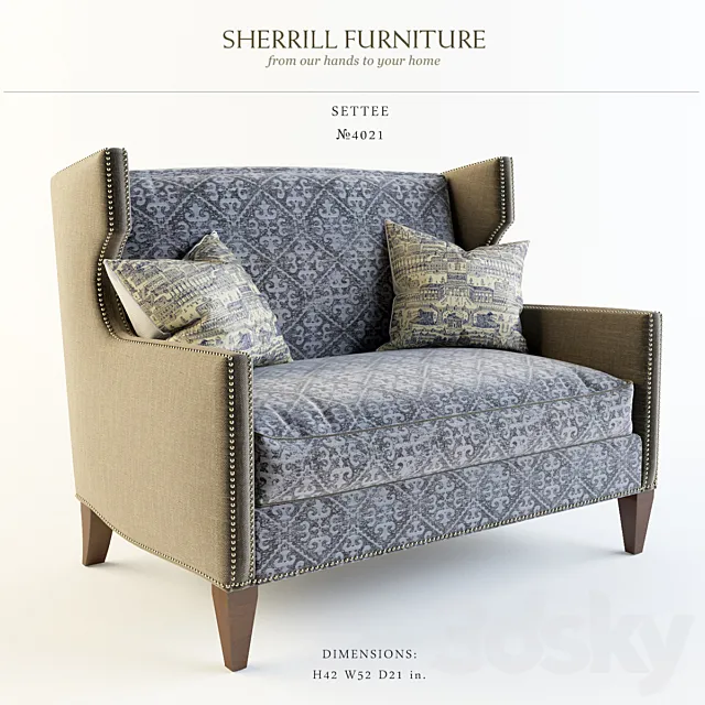 Sherrill Furniture_Settee_№4021 3D Model Sherrill Furniture_Settee_№4021 3D Model