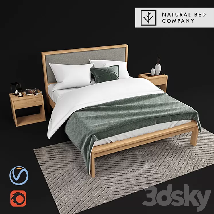 Shetland – bed with padded headboard 3D Model