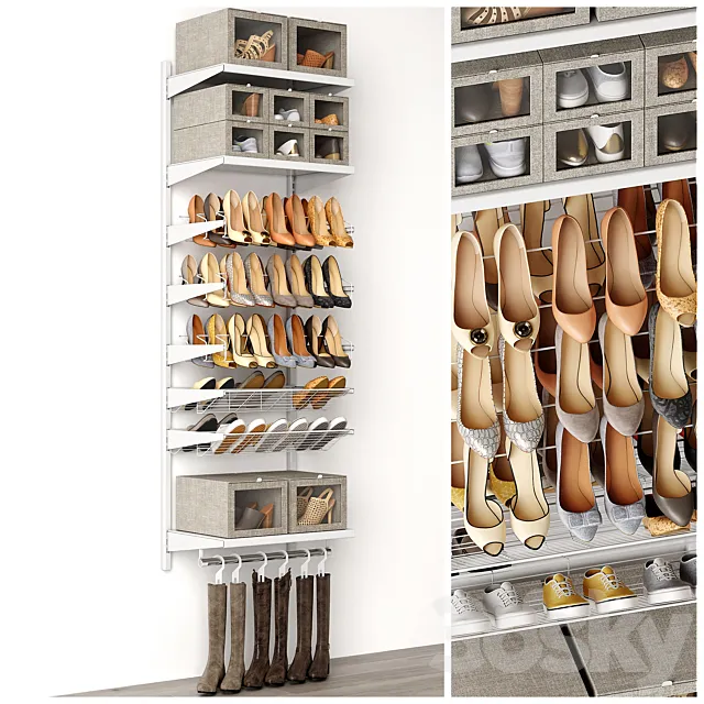 Shoe rack in a shoe cabinet. Set of shoes. Shelf filling 3DModel