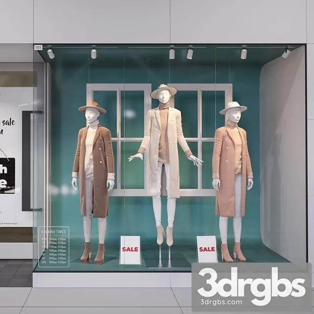 Shop front with female mannequins 3D Model Download