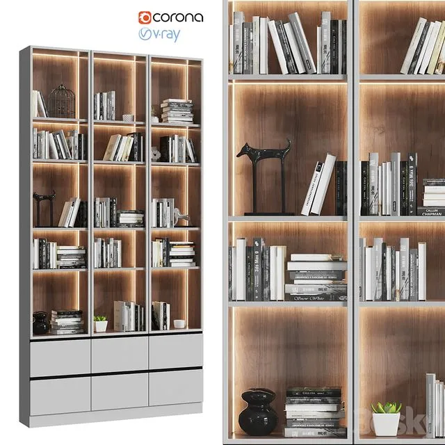 Showcase cabinet with books 3D Model Showcase cabinet with books 3D Model