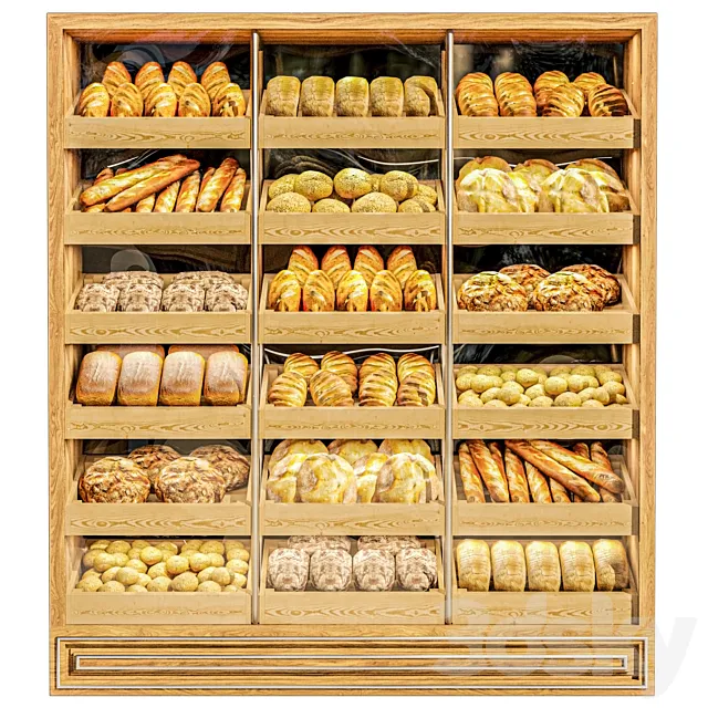 Showcase in a bakery with pastries 2. Bread 3D Model