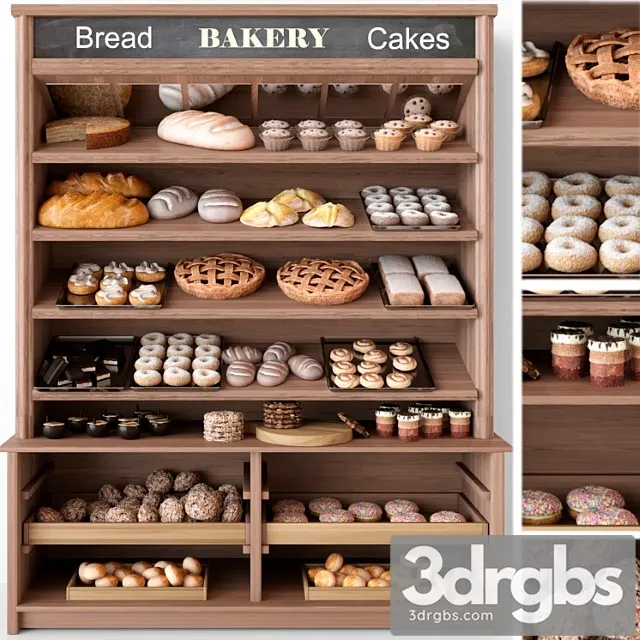 Showcase In A Bakery With Pastries and Desserts Sweets 3D Model Download