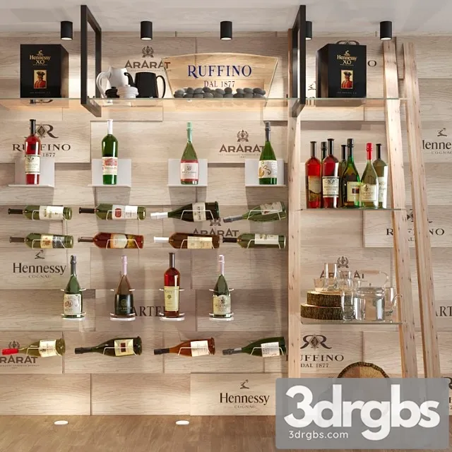 Showcase in a restaurant with collection wine. red wine 3D Model Download
