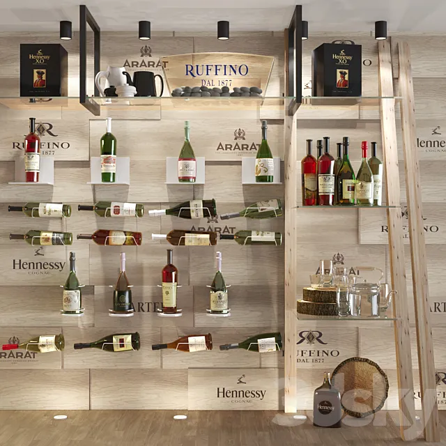 Showcase in a restaurant with collection wine. Red wine 3D Model