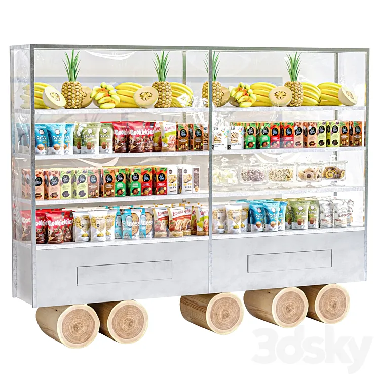 Showcase in a supermarket with food and drinks 3D Model Free Download