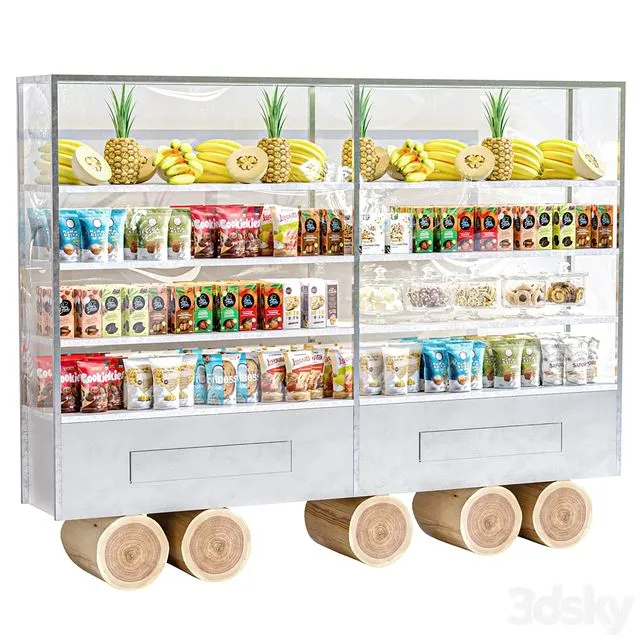 Showcase in a supermarket with food and drinks 3D Model