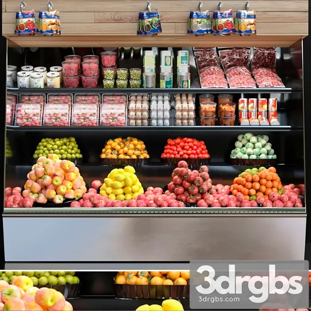 Showcase in a supermarket with fruits and vegetables. fruits and vegetables 3D Model Download