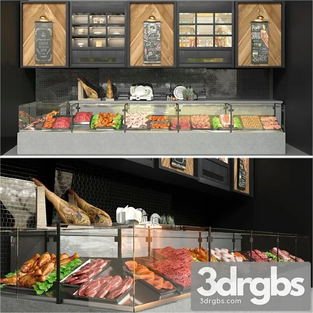 Showcase In A Supermarket With Semi Finished Products and Meat Food 3D Model Download
